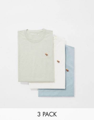 Lot de 3 t-shirts à logo - Beige/vert/bleu - Abercrombie & Fitch - Modalova