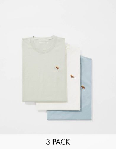 Lot de 3 t-shirts à logo - Beige/vert/bleu - Abercrombie & Fitch - Modalova