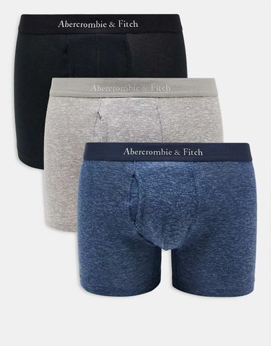 Lot de 3 boxers avec taille à logo ton sur ton - Gris chiné, bleu chiné et noir - Abercrombie & Fitch - Modalova