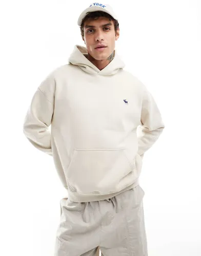 Sweat à capuche avec broderie logo emblématique - Beige - Abercrombie & Fitch - Modalova