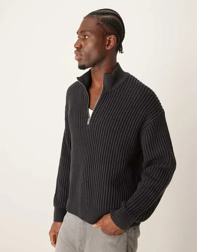 Pull oversize en maille à col zippé et rayures façon surpiqûres - Abercrombie & Fitch - Modalova