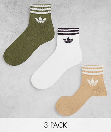 Adicolor - Lot de 3 paires de socquettes à logo trèfle - Beige et vert - Adidas Originals - Modalova
