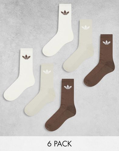 Lot de 6 paires de chaussettes à logo trèfle - Blanc, gris et marron - Adidas Originals - Modalova