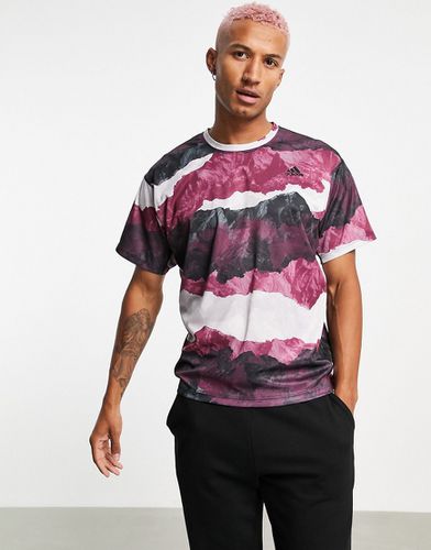 Adidas - T-shirt de yoga imprimé encre - Blanc et violet - adidas performance - Modalova