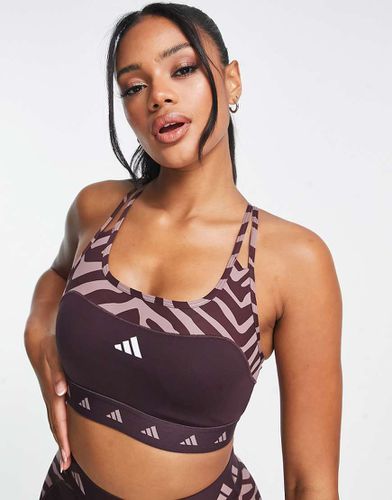 Adidas Training - Hyperglam - Brassière de sport maintien intermédiaire avec empiècement à zébrures - Bordeaux - Adidas Performance - Modalova