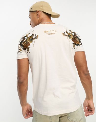 T-shirt avec dragons brodés au dos - Crème - Alpha Industries - Modalova