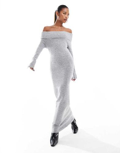 Robe pull longue en maille avec encolure Bardot rabattue - chiné - Aria Cove - Modalova