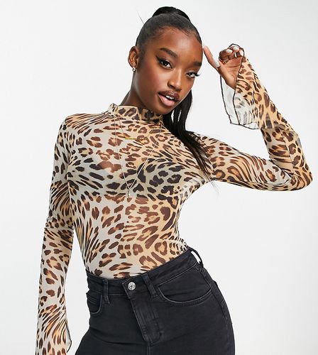Top en tulle imprimé léopard avec manches évasées - Asyou - Modalova