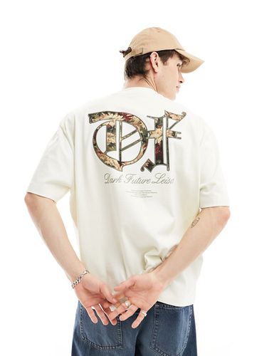 ASOS - Dark Future - T-shirt oversize avec broderies fleurs et texte au dos - Blanc cassé - Asos Design - Modalova