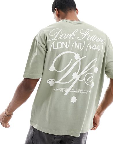 ASOS Dark Future - T-shirt oversize épais avec logo imprimé au dos - Kaki délavé - Asos Design - Modalova