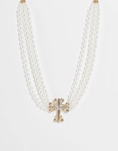 Collier de perles à pendentif croix - ASOS DESIGN - Modalova
