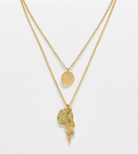 Collier multirang plaqué or 14 carats avec pendentif pièce de monnaie et serpent - Asos Design - Modalova