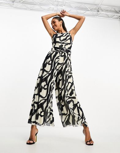 Combinaison jupe-culotte plissée à motif abstrait avec ceinture - Noir et blanc - Asos Design - Modalova