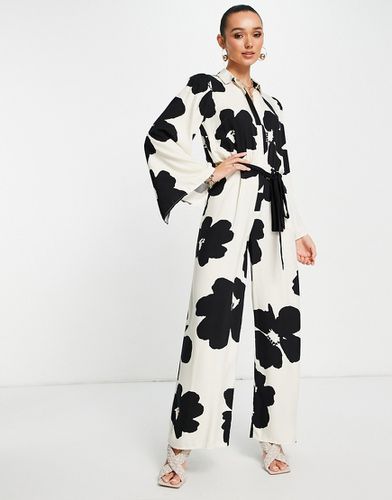 ASOS DESIGN - Combinaison large oversize à manches kimono - Noir et blanc fleuri - Asos Studio Happy - Modalova
