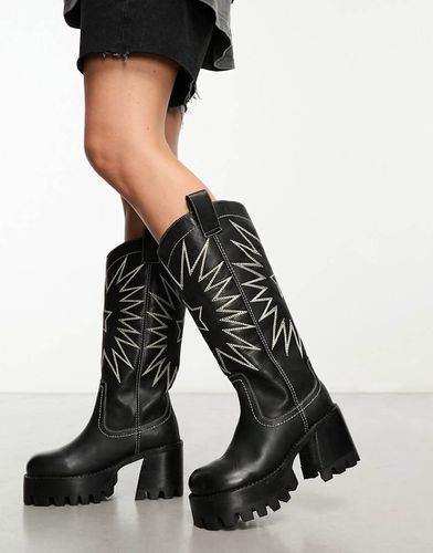 Cosmic - Bottes hauteur genou en cuir style western à semelle crantée - Asos Design - Modalova