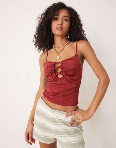 Caraco moulant  fronces avec dcoupe et perles - Bordeaux - Asos Design - Modalova