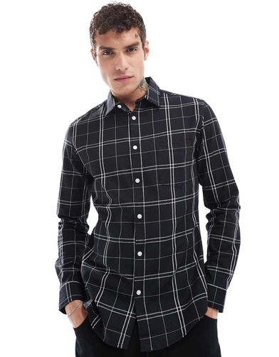 Chemise ajustée extensible à grands carreaux - Noir - Asos Design - Modalova