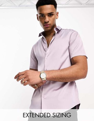 Chemise ajustée en satin à manches retroussées - Lilas cendré - Asos Design - Modalova