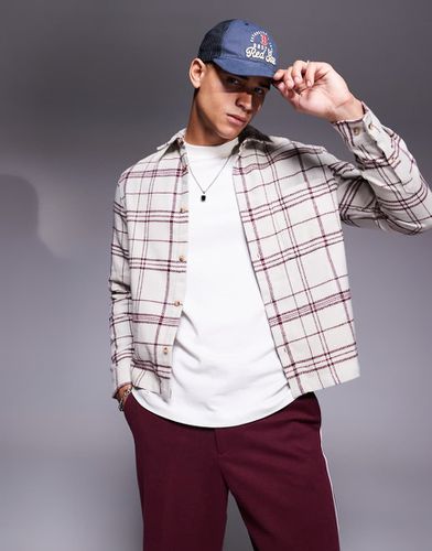 Chemise coupe carrée épaisse à carreaux en flanelle brossée - Crème et rouge - Asos Design - Modalova