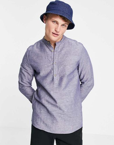 Chemise classique en lin à enfiler avec col grand-père - Bleu - Asos Design - Modalova