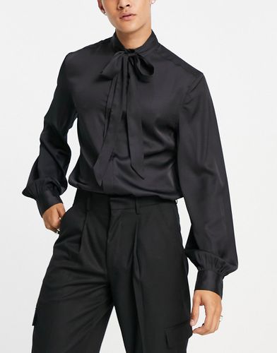 Chemise en satin avec col à nouer et manches blousantes oversize - Asos Design - Modalova