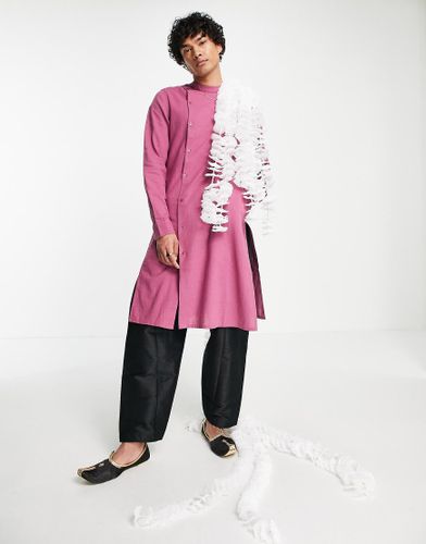 Chemise kurta longue en lin asymétrique sur le devant - Mauve - Asos Design - Modalova