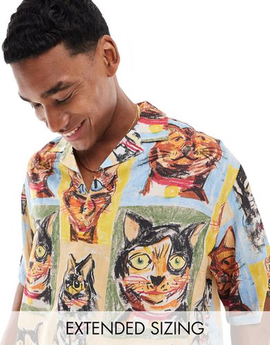 Chemise oversize avec col à revers et imprimé croquis chats - Asos Design - Modalova