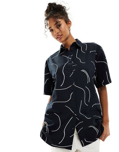 Chemise oversize d'ensemble en lin avec imprimé - Noir et blanc - Asos Design - Modalova