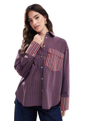 Chemise oversize en popeline à rayures variées - Bordeaux - Asos Design - Modalova