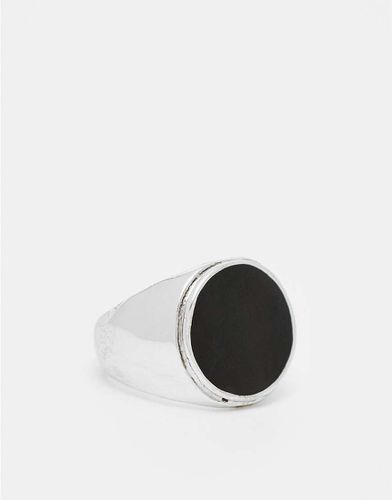 Chevalière avec détail rond en émail noir - Argent poli - Asos Design - Modalova