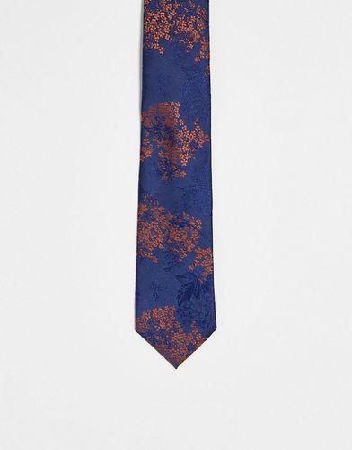 Cravate fine à fleurs - Bleu marine et orange brûlé - Asos Design - Modalova