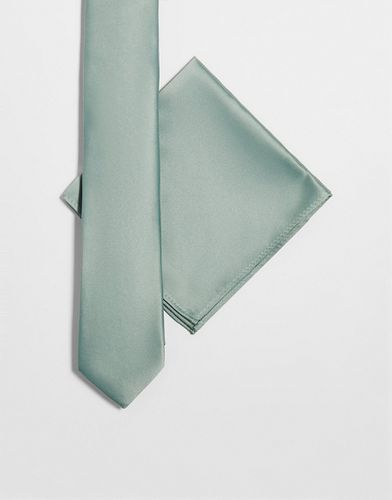 Cravate fine et carré de poche satinés - sauge - Asos Design - Modalova