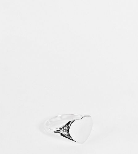 Curve - Chevalière en argent massif avec caur en flamme - Asos Design - Modalova