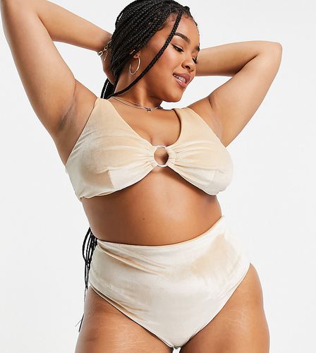 ASOS DESIGN Curve - Bas de bikini échancré en velours - Champagne - Asos Curve - Modalova