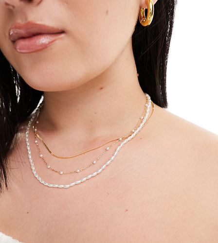 Curve - Lot de 3 colliers avec perles fantaisie et maillons serpent - Asos Design - Modalova