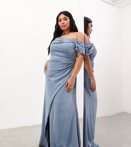 ASOS DESIGN Curve - L'invitée - Robe portefeuille longue drapée satinée à encolure Bardot - cendré - Asos Curve - Modalova