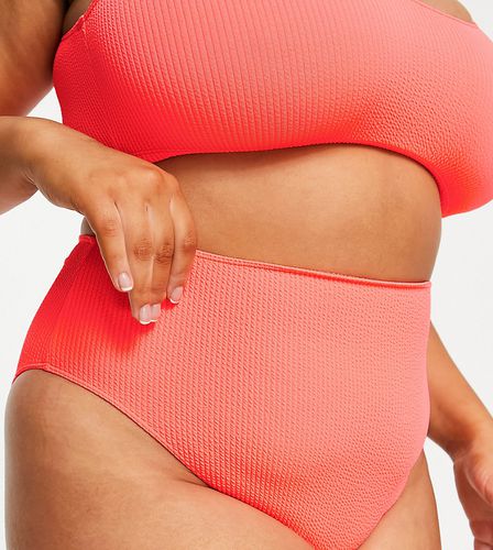 ASOS DESIGN Curve - Mix and Match - Bas de bikini échancré à taille haute effet froissé - Corail - Asos Curve - Modalova