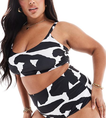 ASOS DESIGN Curve - Sheri - Bas de bikini taille haute à imprimé abstrait - Noir et blanc - Asos Curve - Modalova