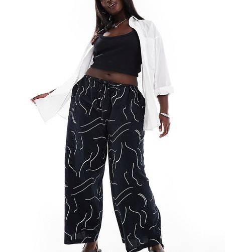 Curve - Pantalon ample d'ensemble en lin avec imprimé - Noir et blanc - Asos Design - Modalova