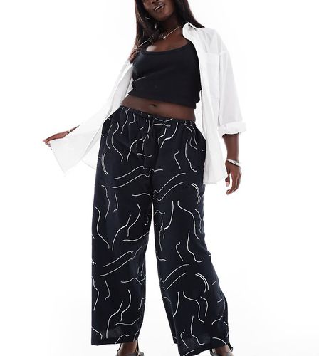 ASOS DESIGN Curve - Pantalon ample d'ensemble en lin avec imprimé - Noir et blanc - Asos Curve - Modalova