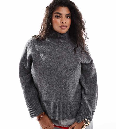 ASOS DESIGN Curve - Pull en maille à col montant et revers - Anthracite - Asos Curve - Modalova