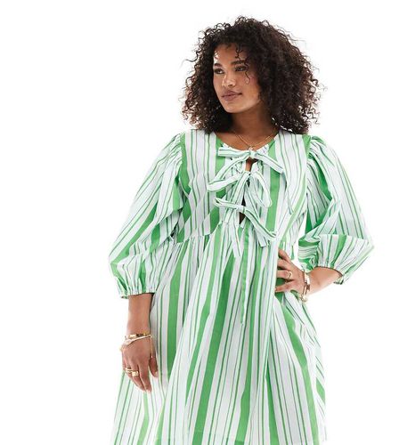 ASOS DESIGN Curve - Robe babydoll courte avec naud sur la poitrine à rayures - Vert pomme - Asos Curve - Modalova