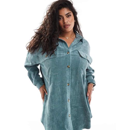 ASOS DESIGN Curve - Robe chemise oversize en velours côtelé avec poches - mer - Asos Curve - Modalova