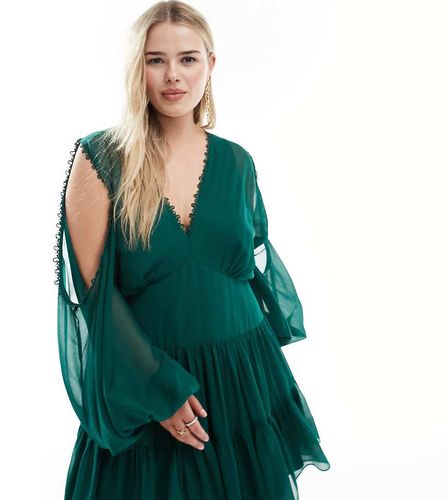 ASOS DESIGN Curve - Robe courte à volants et épaules nues avec empiècements en dentelle - Asos Curve - Modalova