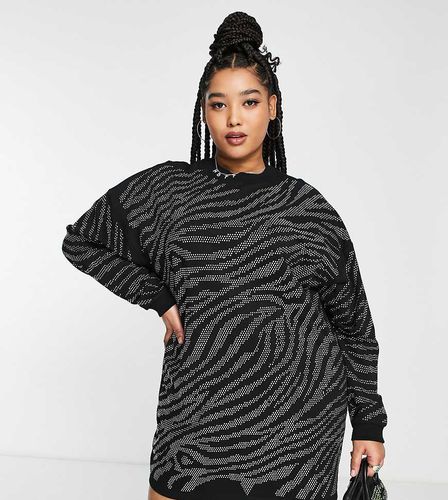 ASOS DESIGN Curve - Robe courte oversize en tissu molletonné avec imprimé tigré ornementé - /argenté - Asos Curve - Modalova