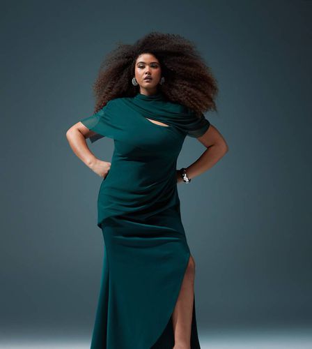 ASOS DESIGN Curve - Robe longue drapée en tulle de qualité supérieure avec épaulettes - forêt - Asos Curve - Modalova