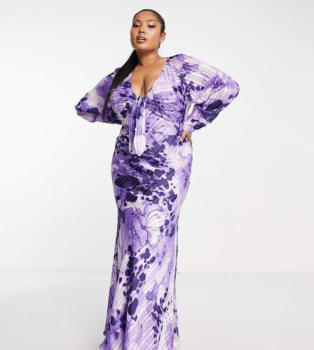 ASOS DESIGN Curve - Robe longue nouée sur le devant avec imprimé à fleurs - Violet - Asos Curve - Modalova