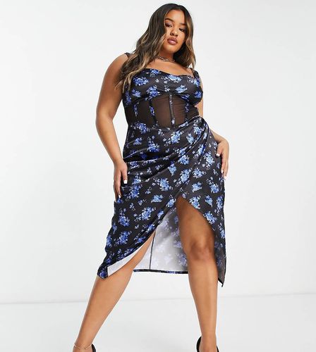 ASOS DESIGN Curve - Robe mi-longue à petites fleurs avec corset en tulle - Noir - Asos Curve - Modalova