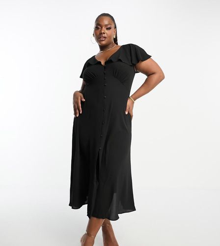 ASOS DESIGN Curve - Robe mi-longue boutonnée à manches évasées - Noir - Asos Curve - Modalova