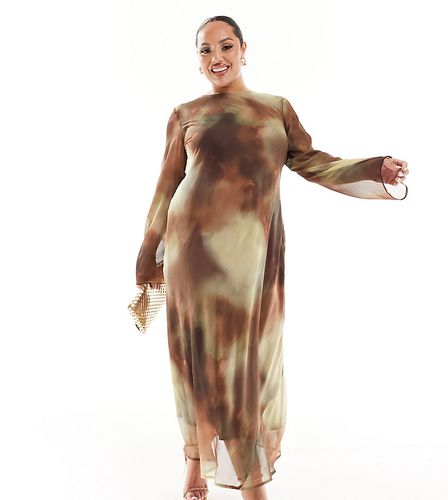 ASOS DESIGN Curve - Robe mi-longue en mousseline à imprimé effet flou - Chocolat - Asos Curve - Modalova